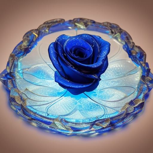 Glowing Dark Blue Glass Rose in Photorealistic Style
