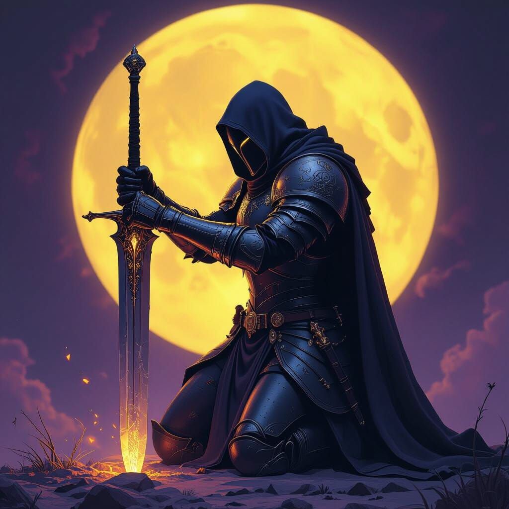 Dark Paladin Protecting Artifact with Greatsword