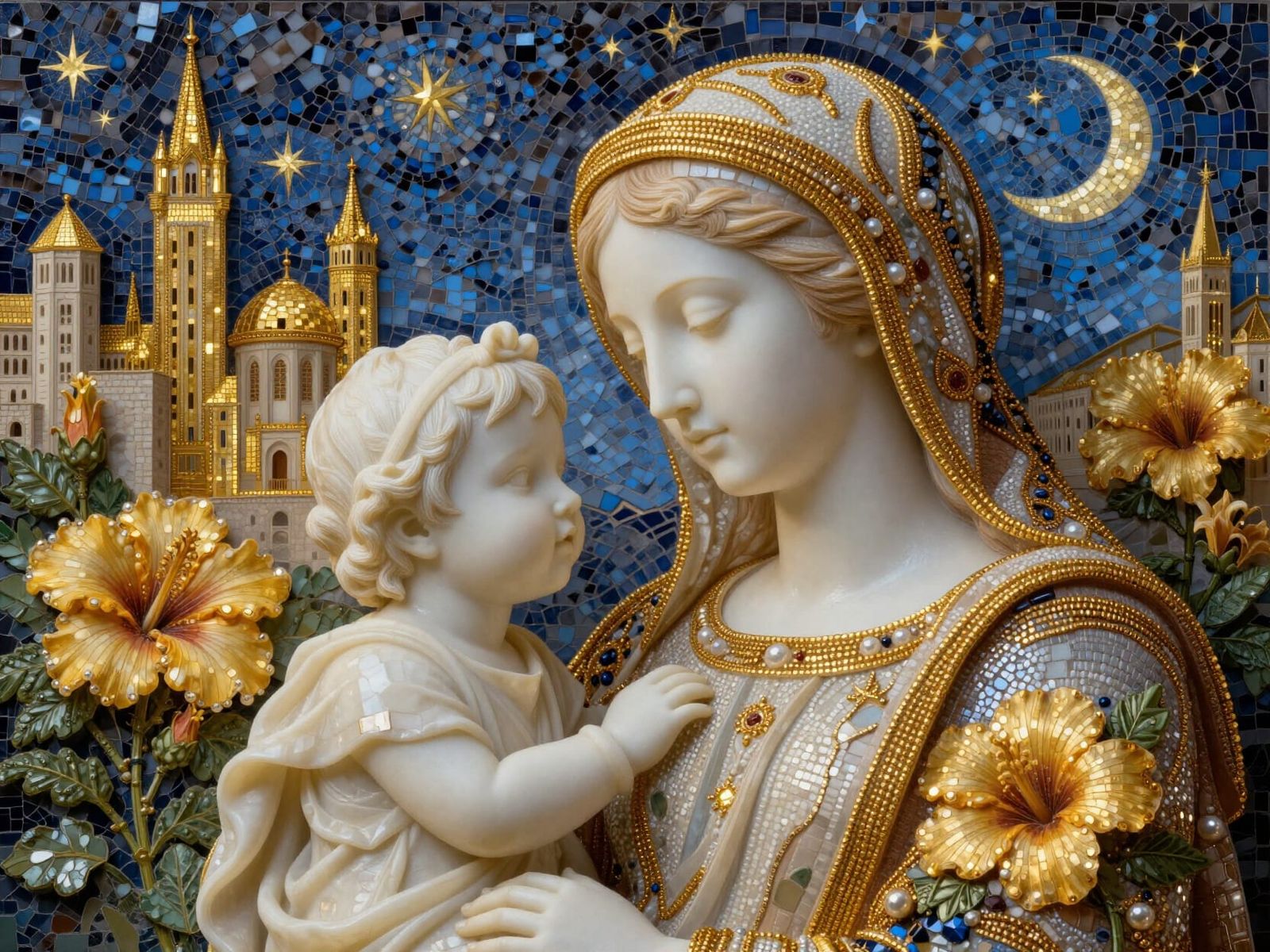 Mother and Child Mosaic Sculpture