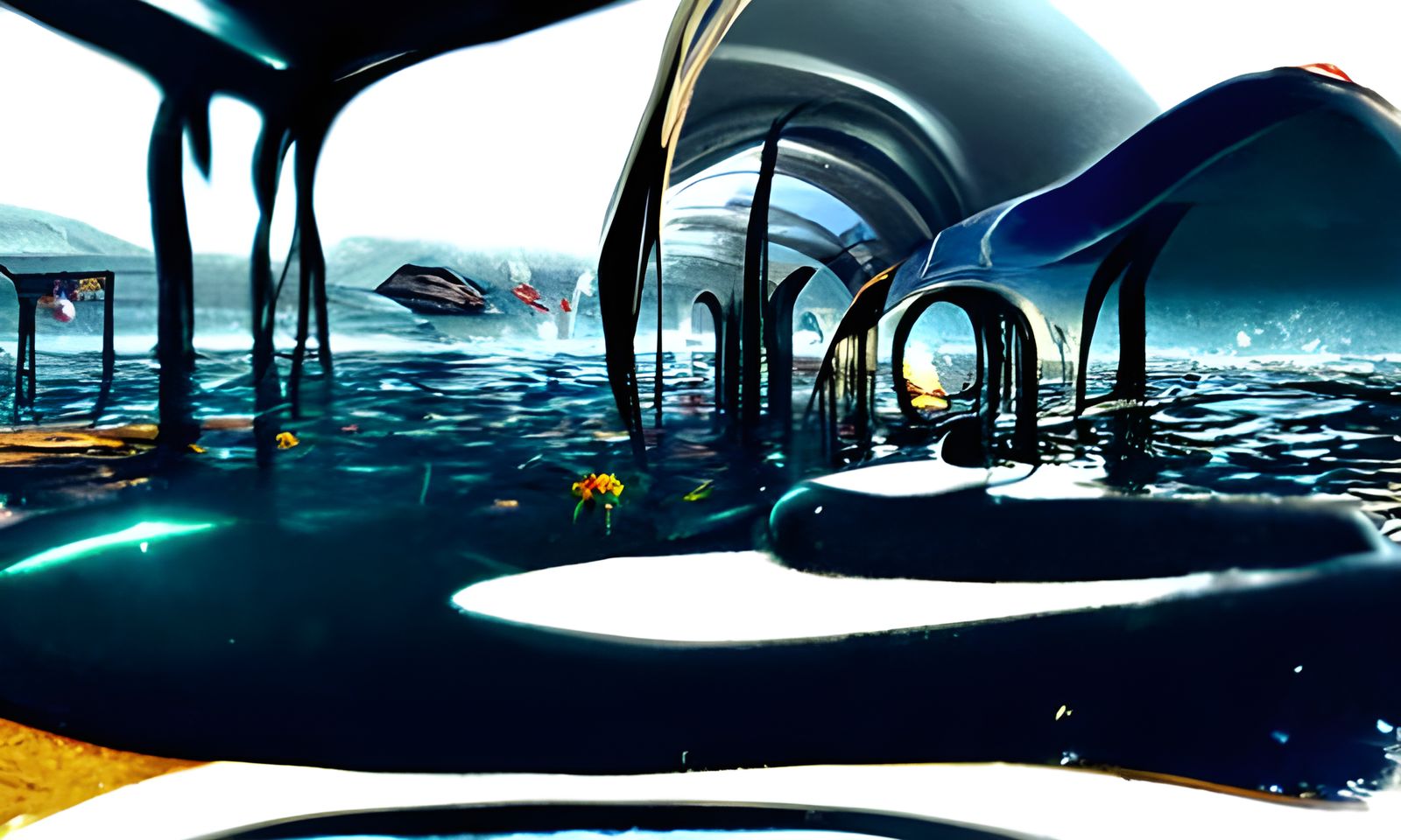 Retrofuturistic Submarine Scene with Sea Life