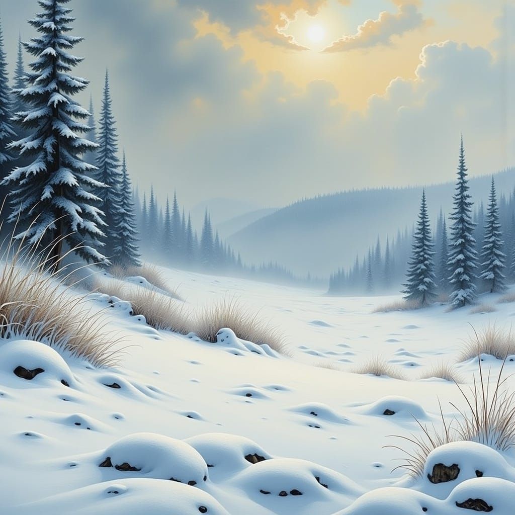 Serene Winter Landscape in Romantic Style