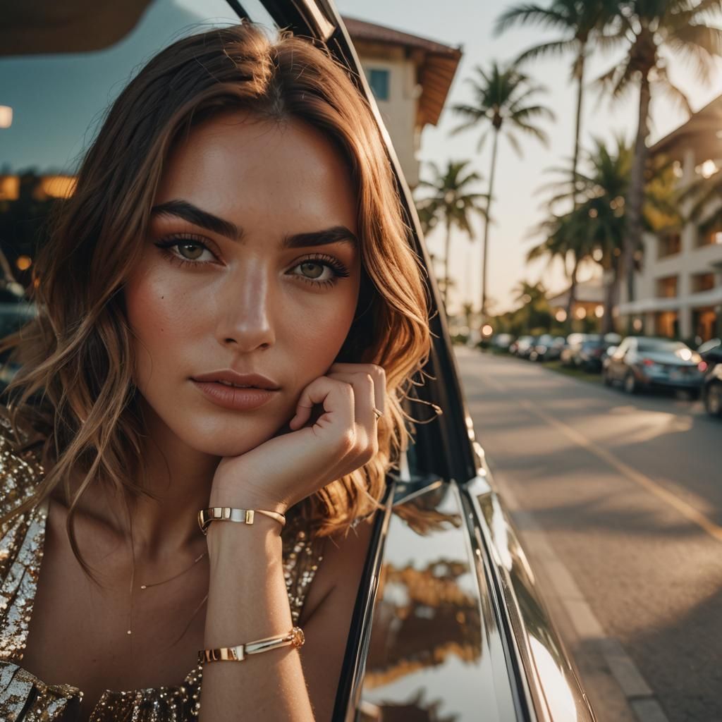 Model in Luxury Car: High-Fashion Photography
