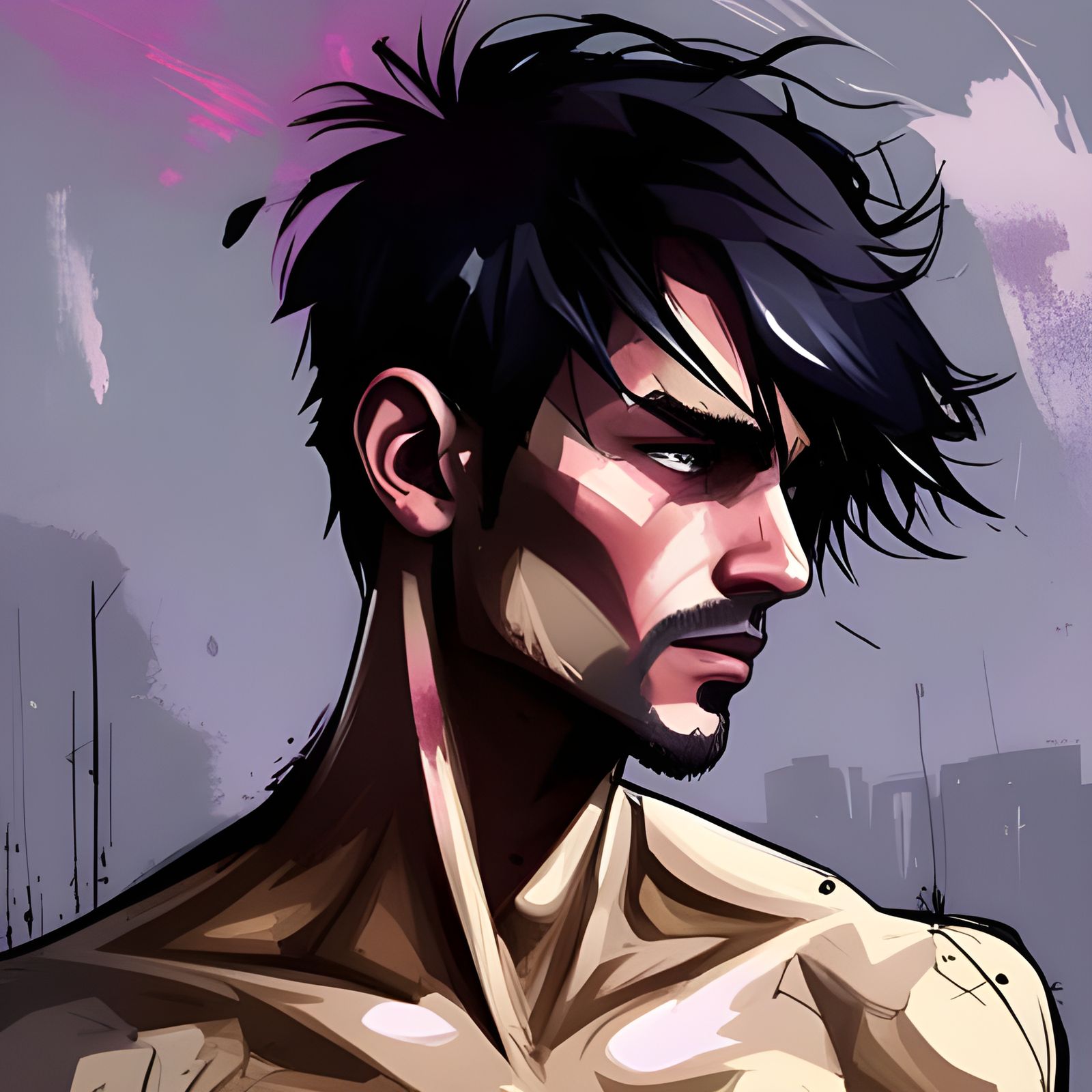 Cyberpunk Man with Neon Cybernetic Eyes in Splash Art