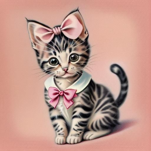 Kitten with Pink Bow Vintage Art Card