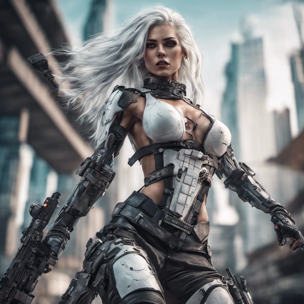 Cyberpunk Warrior Woman in Action