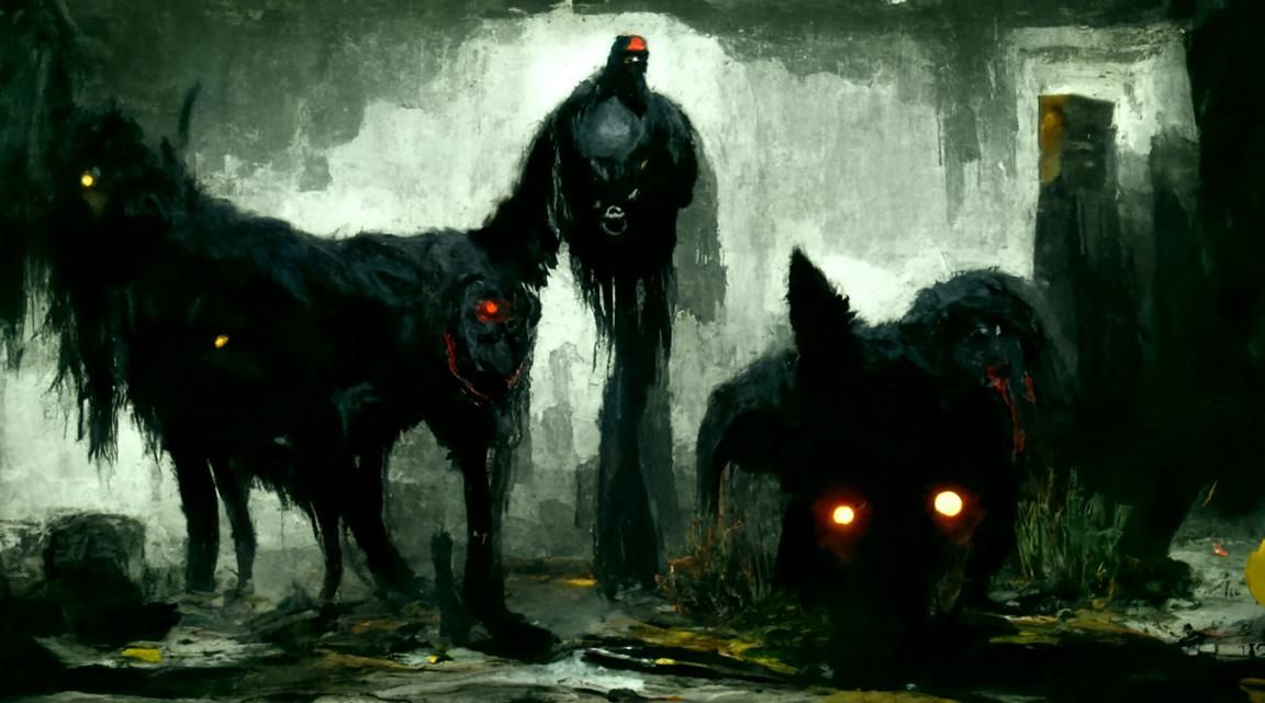 Sinister Black Dog at Night