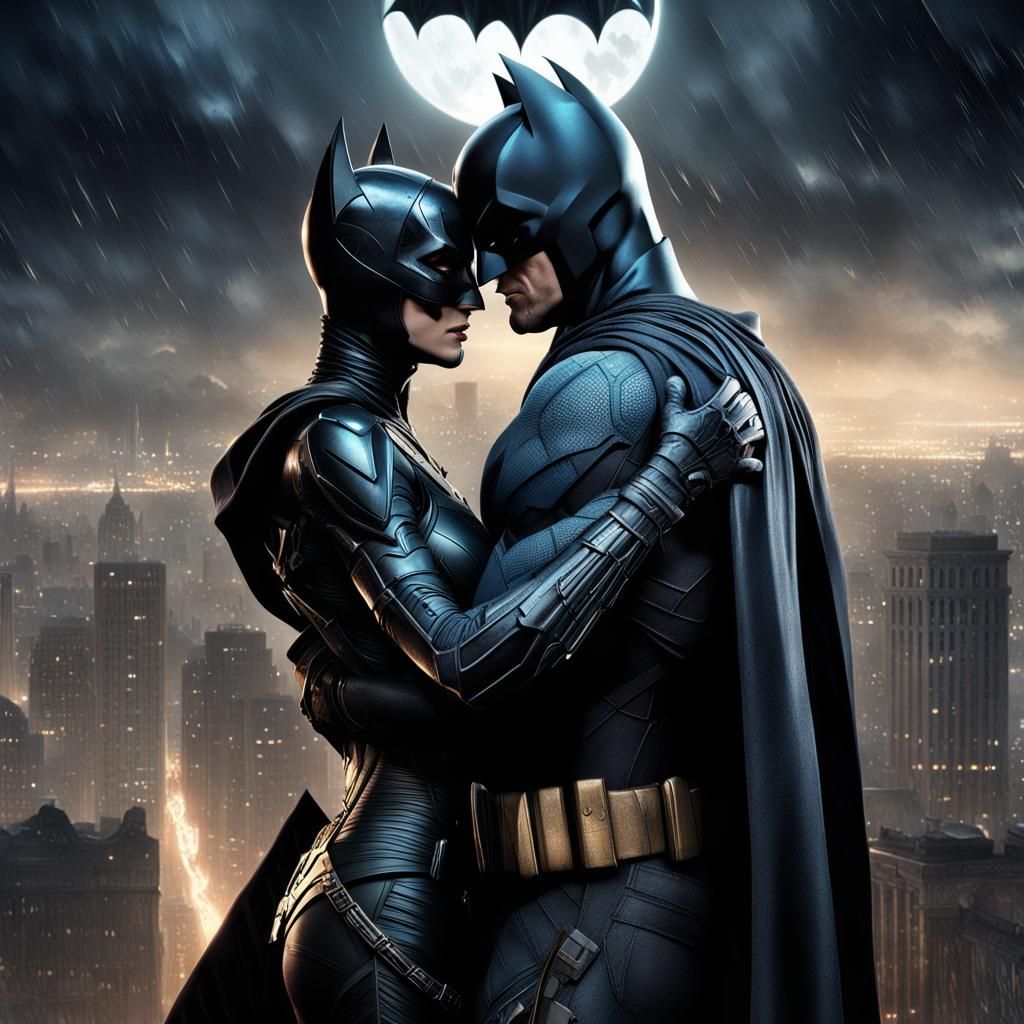 Batman and Catwoman Embrace: DC Comics Art