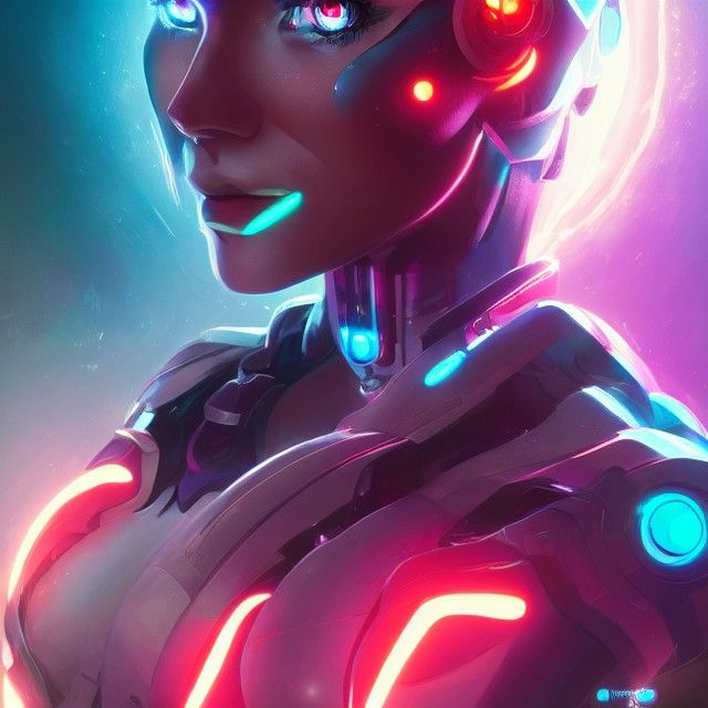 Beautiful Cyborg Woman in Anime Style Poster Art