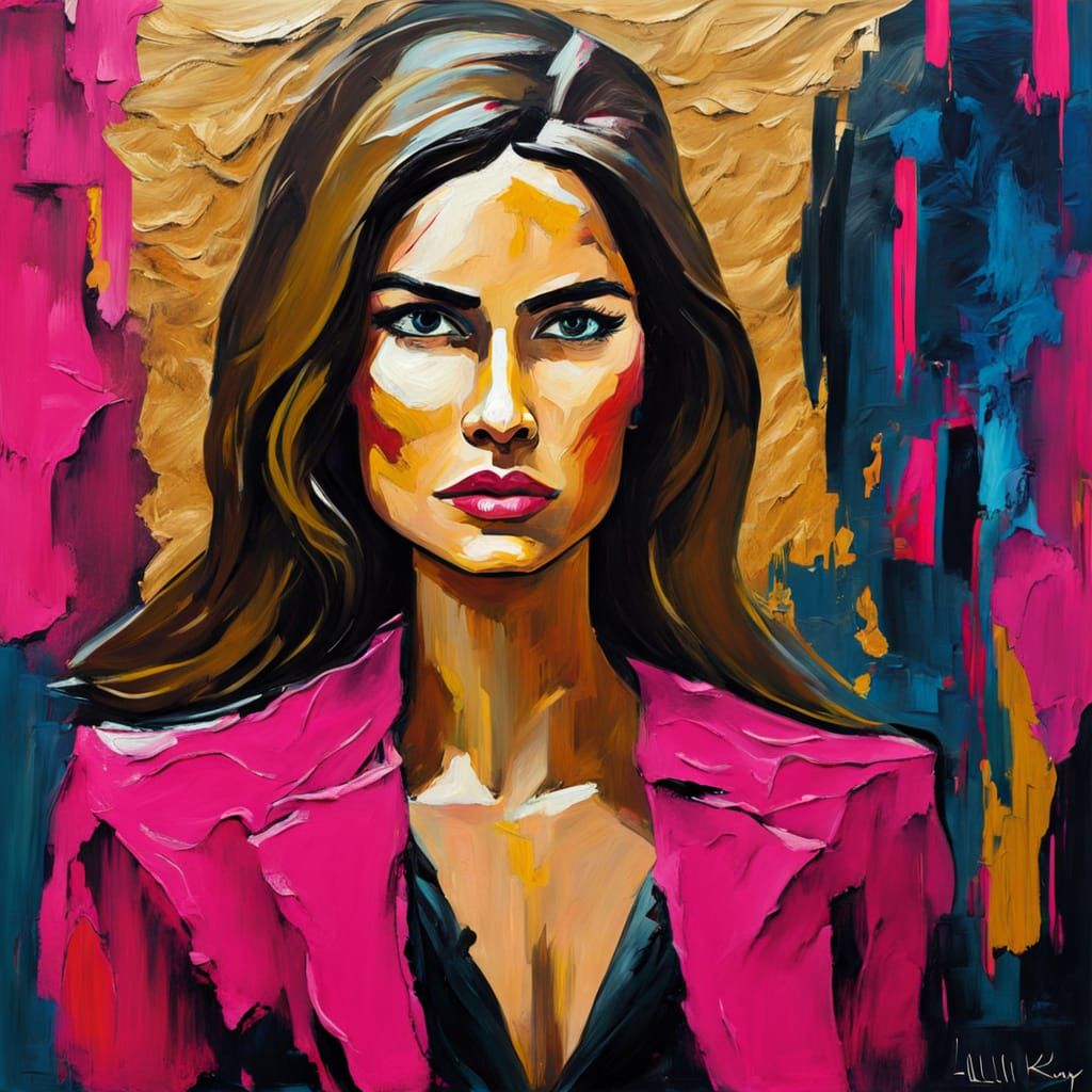 Surreal Portrait of a Hispanic Woman in a Courtroom as Impas...