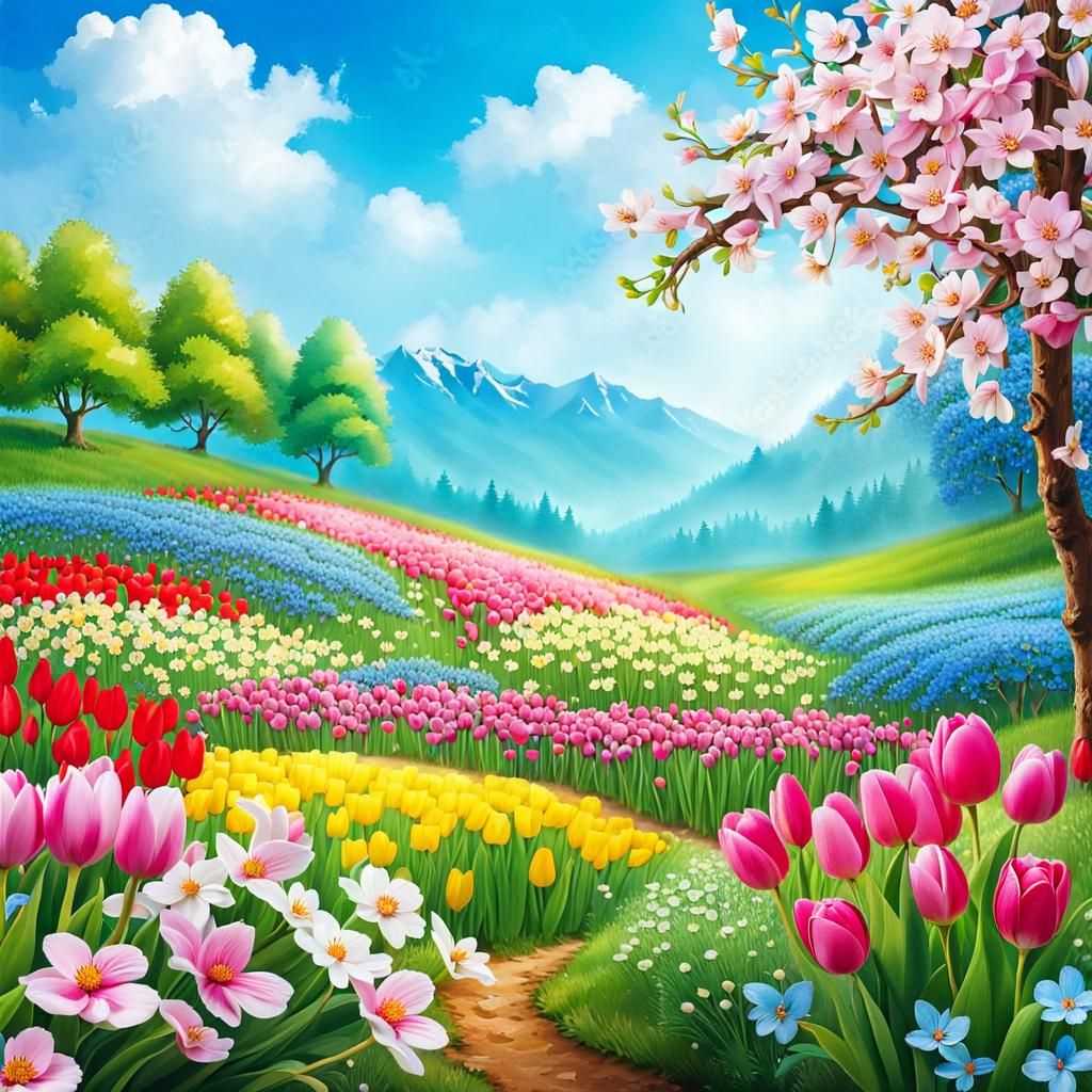 Beautiful Springtime Floral Background in Bright Colors