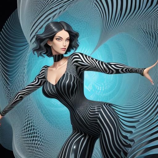 Striking Optical Illusion of Women in Striped Vortex