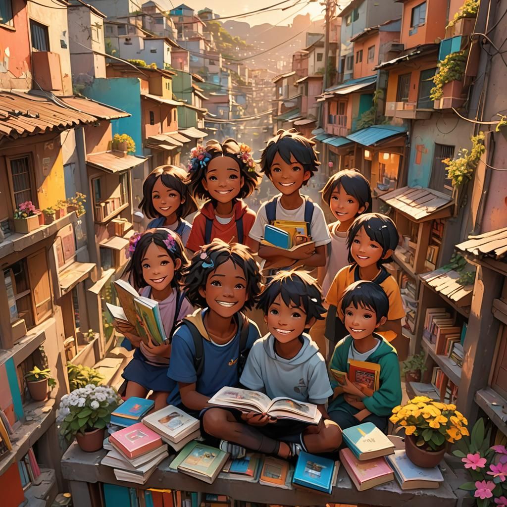 Joyful Children in Favela: Whimsical 3D Anime Art