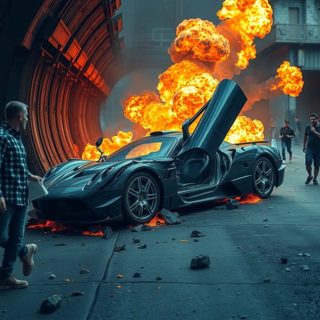 Pagani Huayra Crash in Tunnel with Explosions