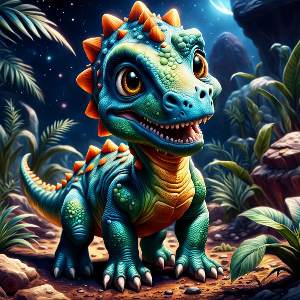 Cute Baby Dinosaur in Detailed, Hyperrealistic Style