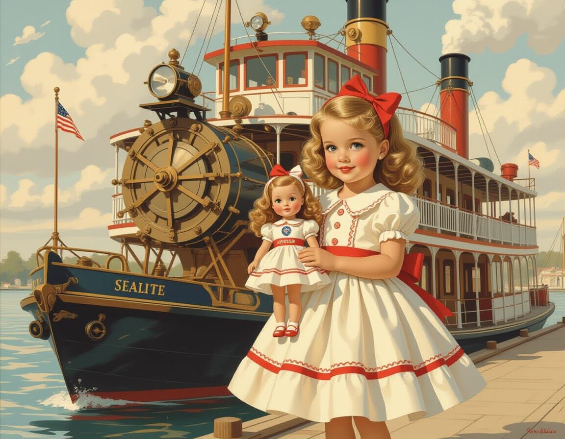 Girl with Steamboat: Pin-Up Style Digital Illustration