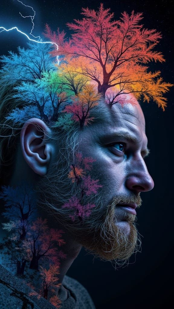 Bioluminescent Fractal Tree Man in Dreamscape