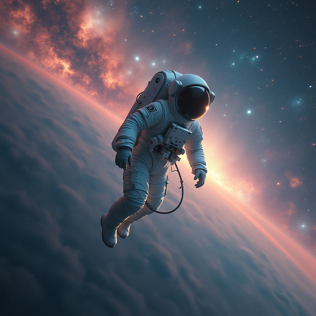 Astronaut's Spacewalk: A Surreal Celestial Vision
