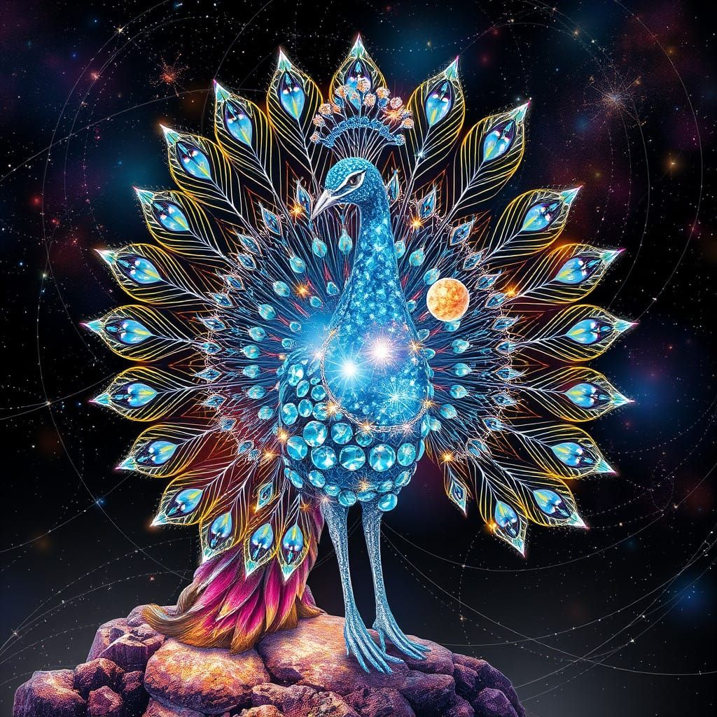 A Cosmic Peacock in Vibrant Holographic Style
