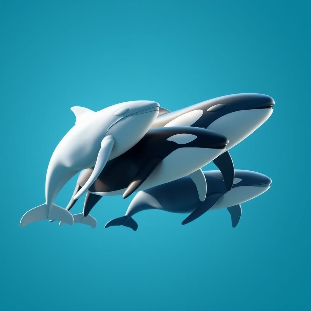 Diverse Whales Unite in Vibrant Digital Art