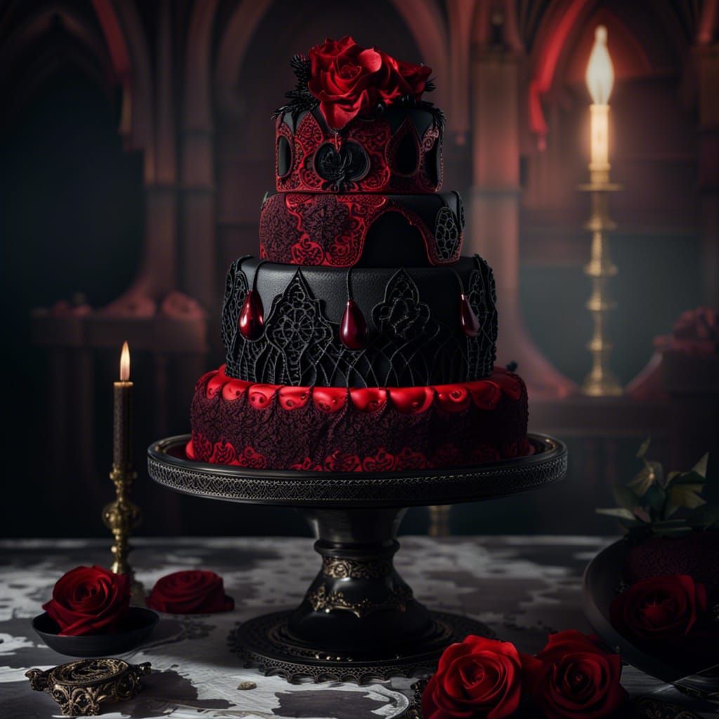 Dramatic Gothic Wedding Cake with Black Lace