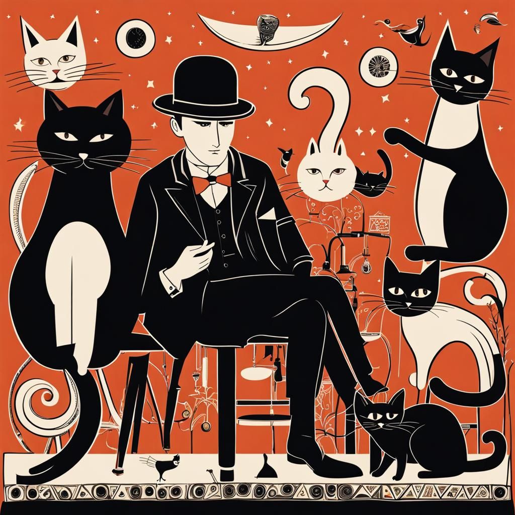 man in bowler hat and cat