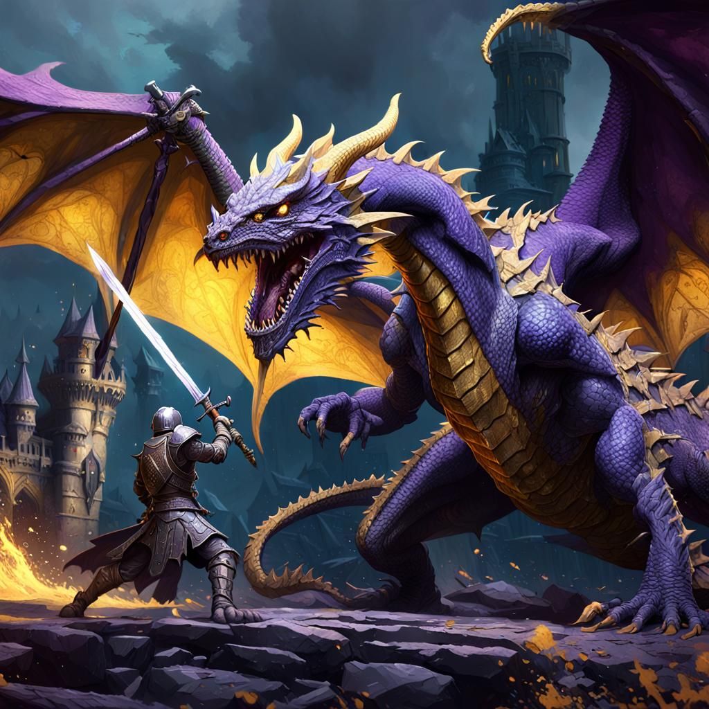Knight and Dragon Fight in Dark Fantasy Style