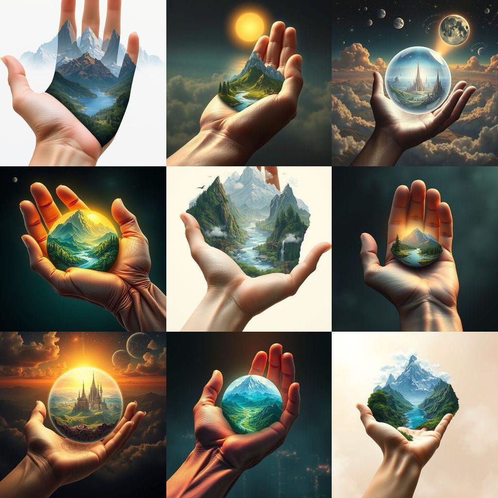 Gigantic World Unfolds from Human Hand