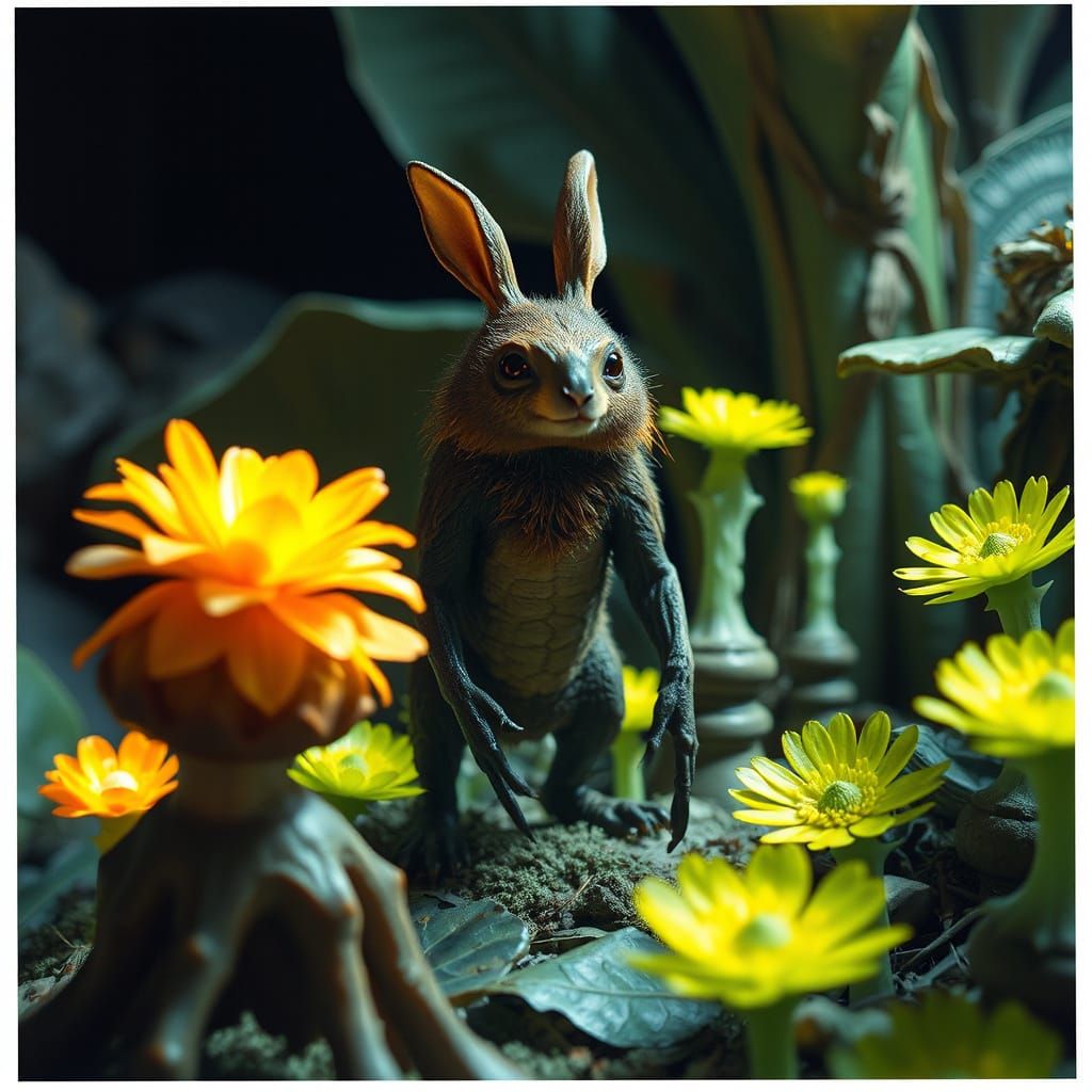 Alien Hybrid Creature in Bioluminescent Exoplanet Environmen...