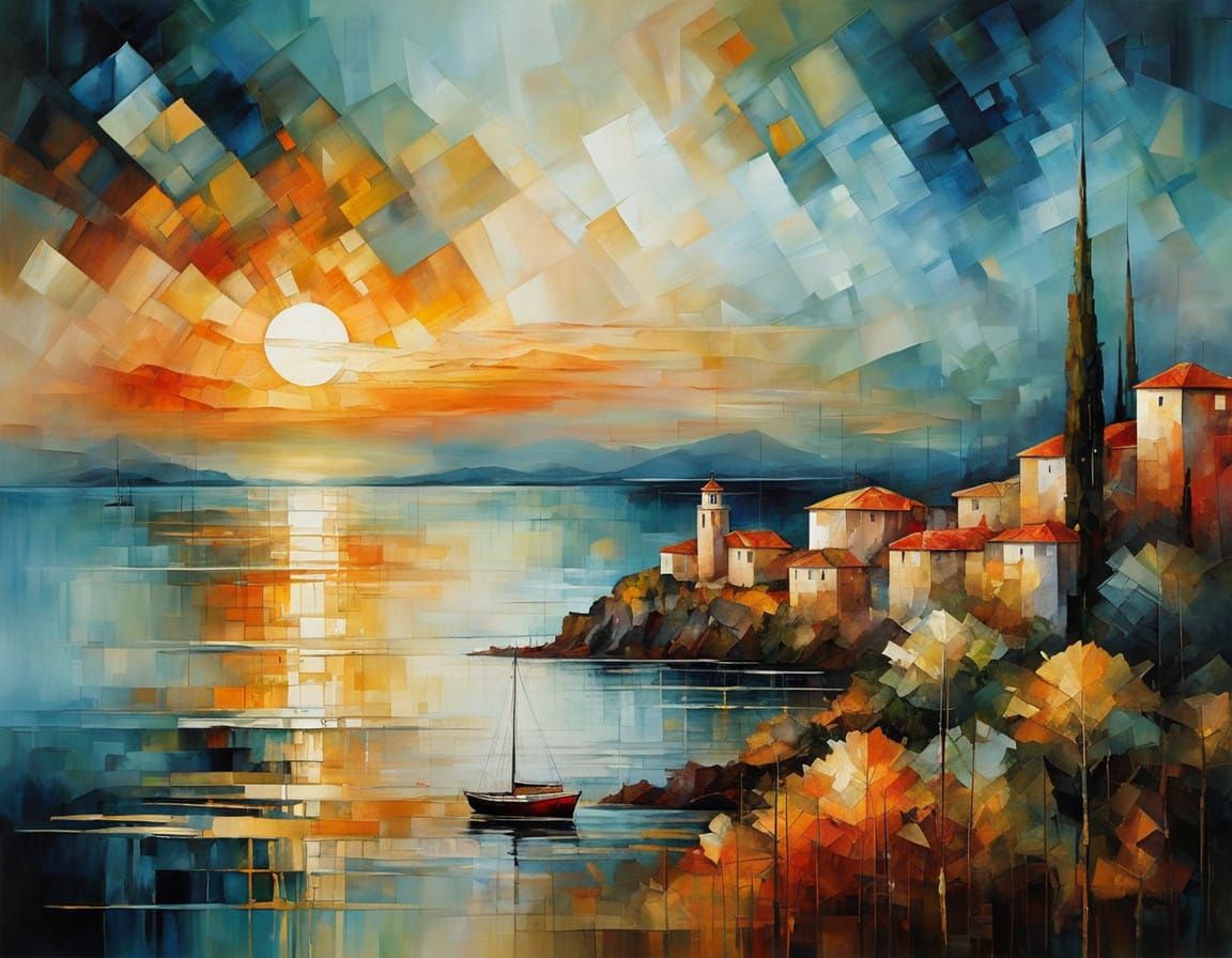 Impressionistic Morning Ocean Scene in Vibrant Earth Tones