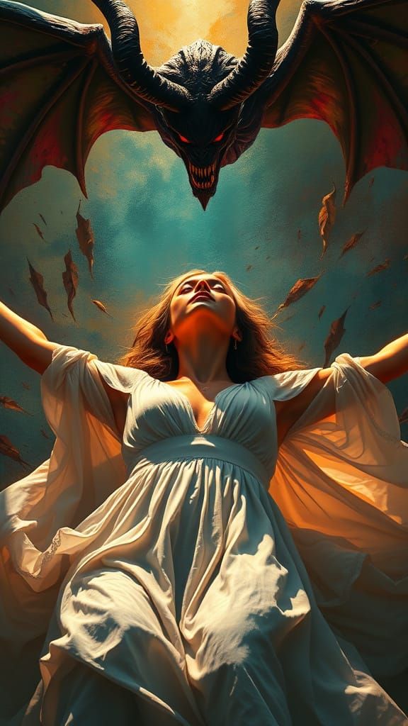 Surreal Woman Fights Darkness with Radiant Light