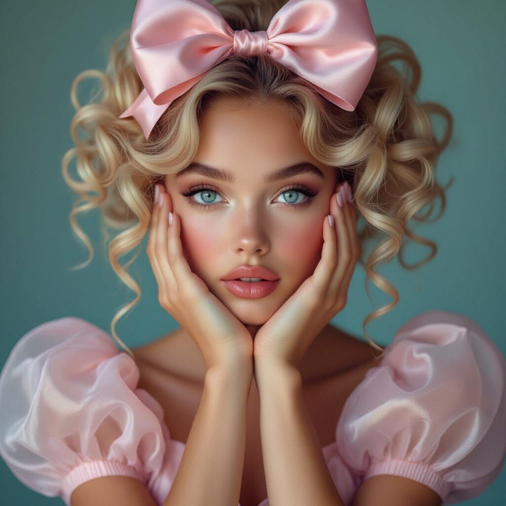 Heterochromatic Woman in Pink Organza Dress, Cinematic Portr...