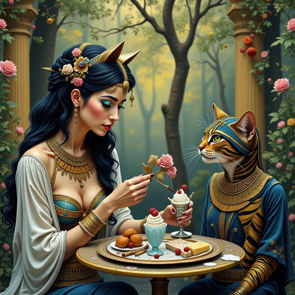 Woman and Cat Enjoy Ice Cream on Porch