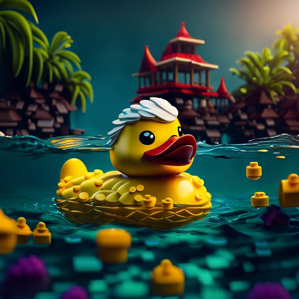 Lego Duck in Maldives: Detailed Digital Art