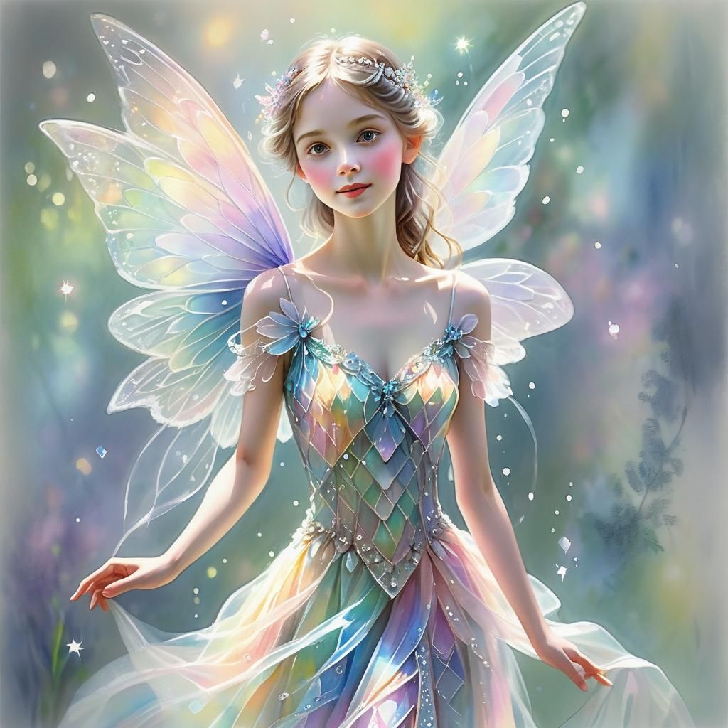 Prismatic Fairy in Dreamy Pencil Sketch Style