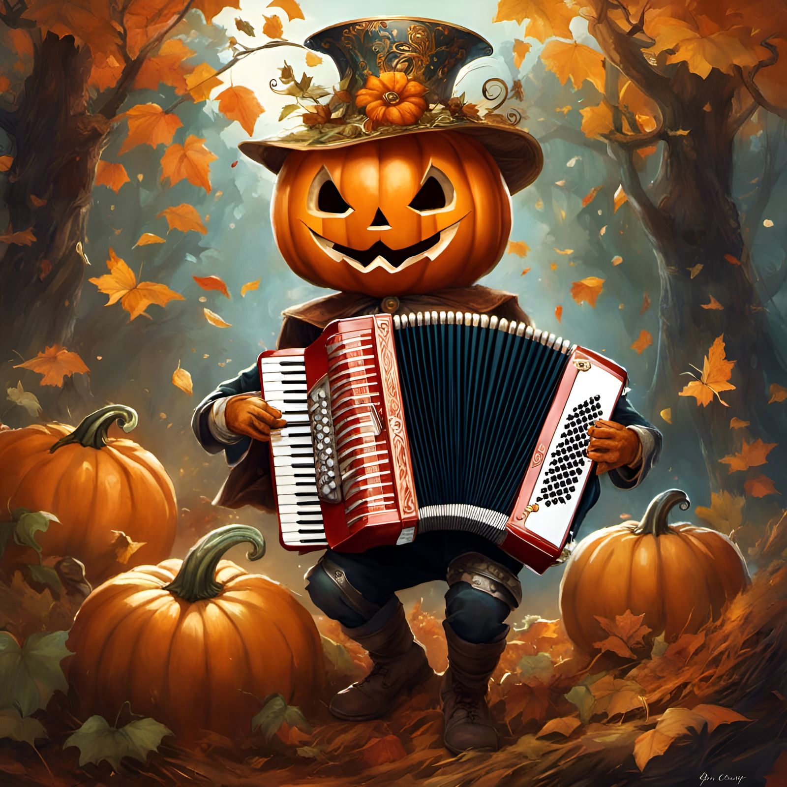 Pumpkin Plays Accordion: Illustrative Character Portrait