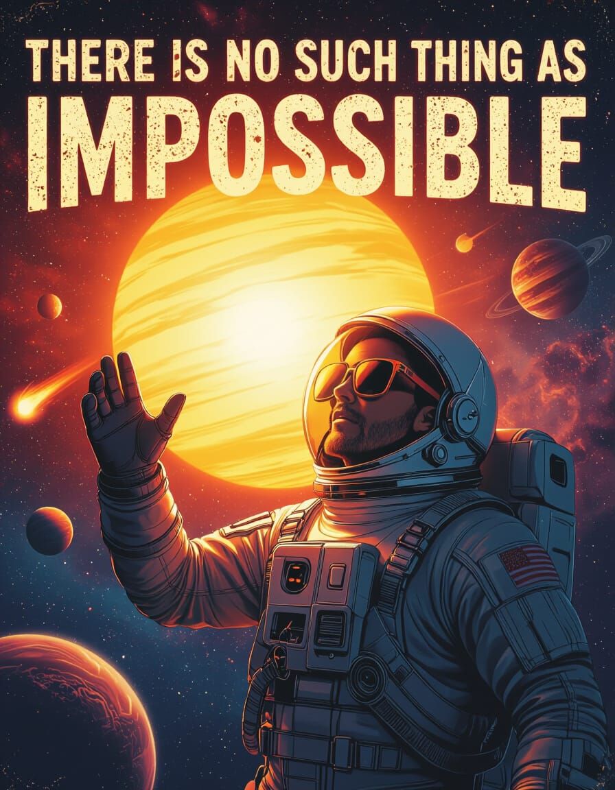 Retro-Futuristic Astronaut Poster with Cosmic Scene