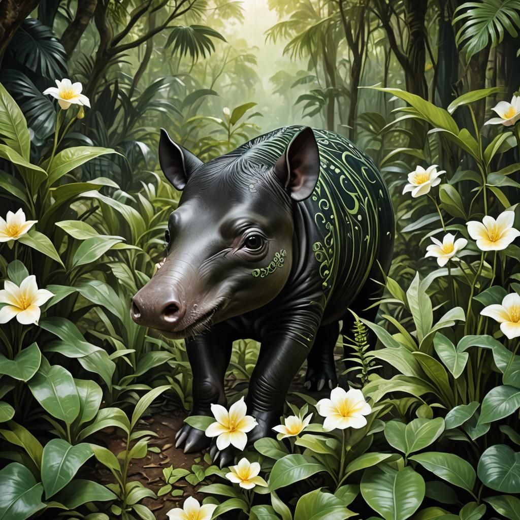 Hyperrealistic Baby Tapir in Rich, Bright Colors