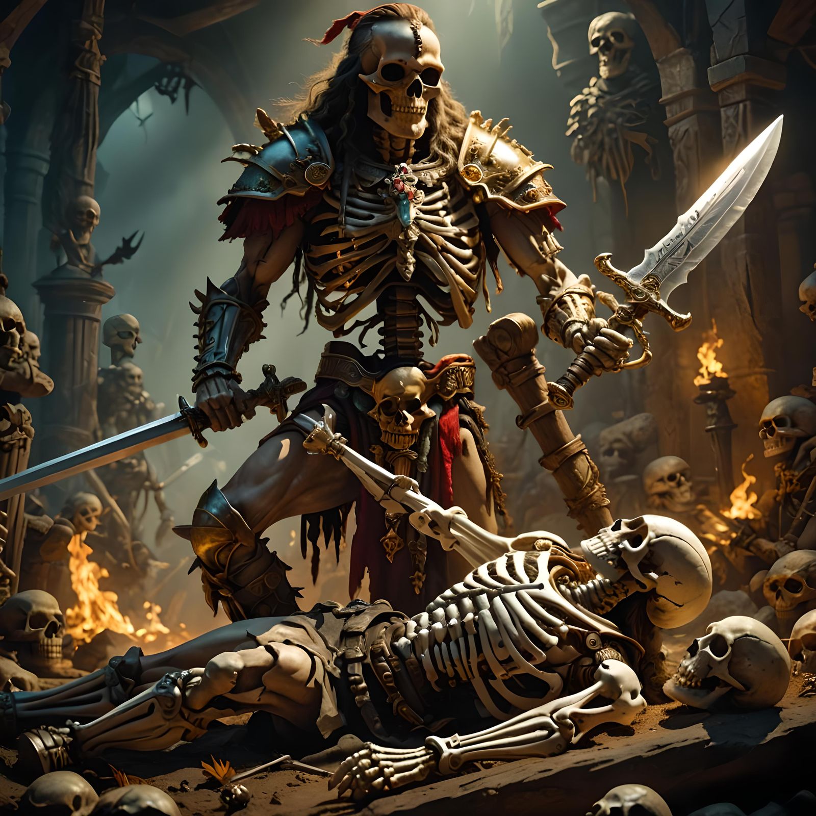 Barbarian Skeleton Victorious, Fantasy Art