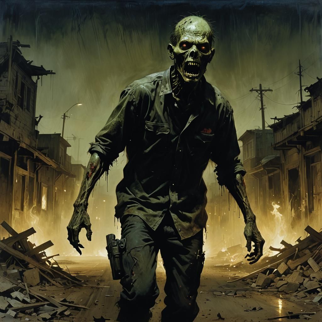 Snarling Zombie Portrait in Chiaroscuro Style