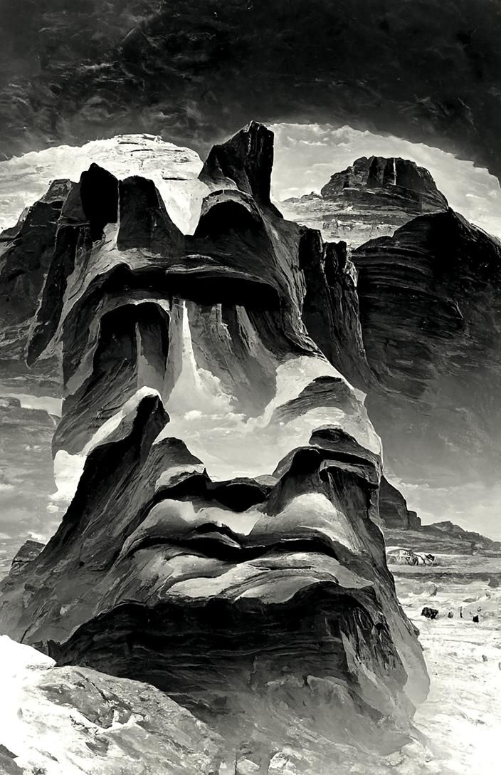 Majestic Stone Face in Desert Valley