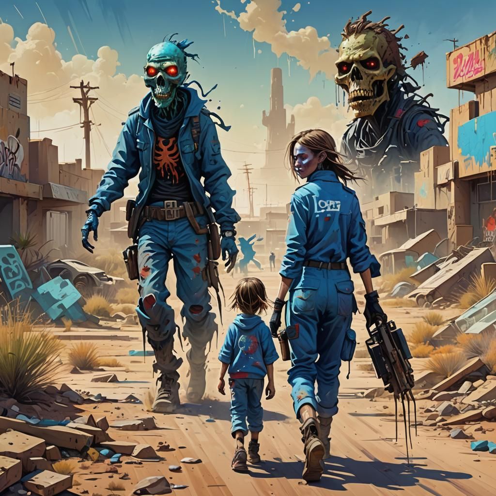 Post-Apocalyptic Desert: Zombie Rider in Graffiti Art Style