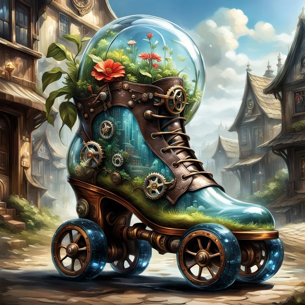 Steampunk Crystal Boot Terrarium on Village Road