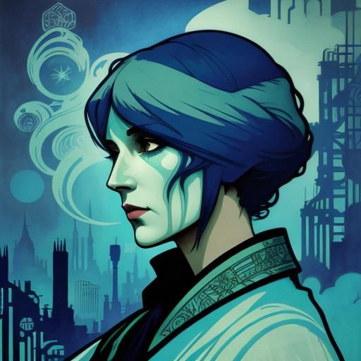 Double Exposure Portrait of Industrial City Blues