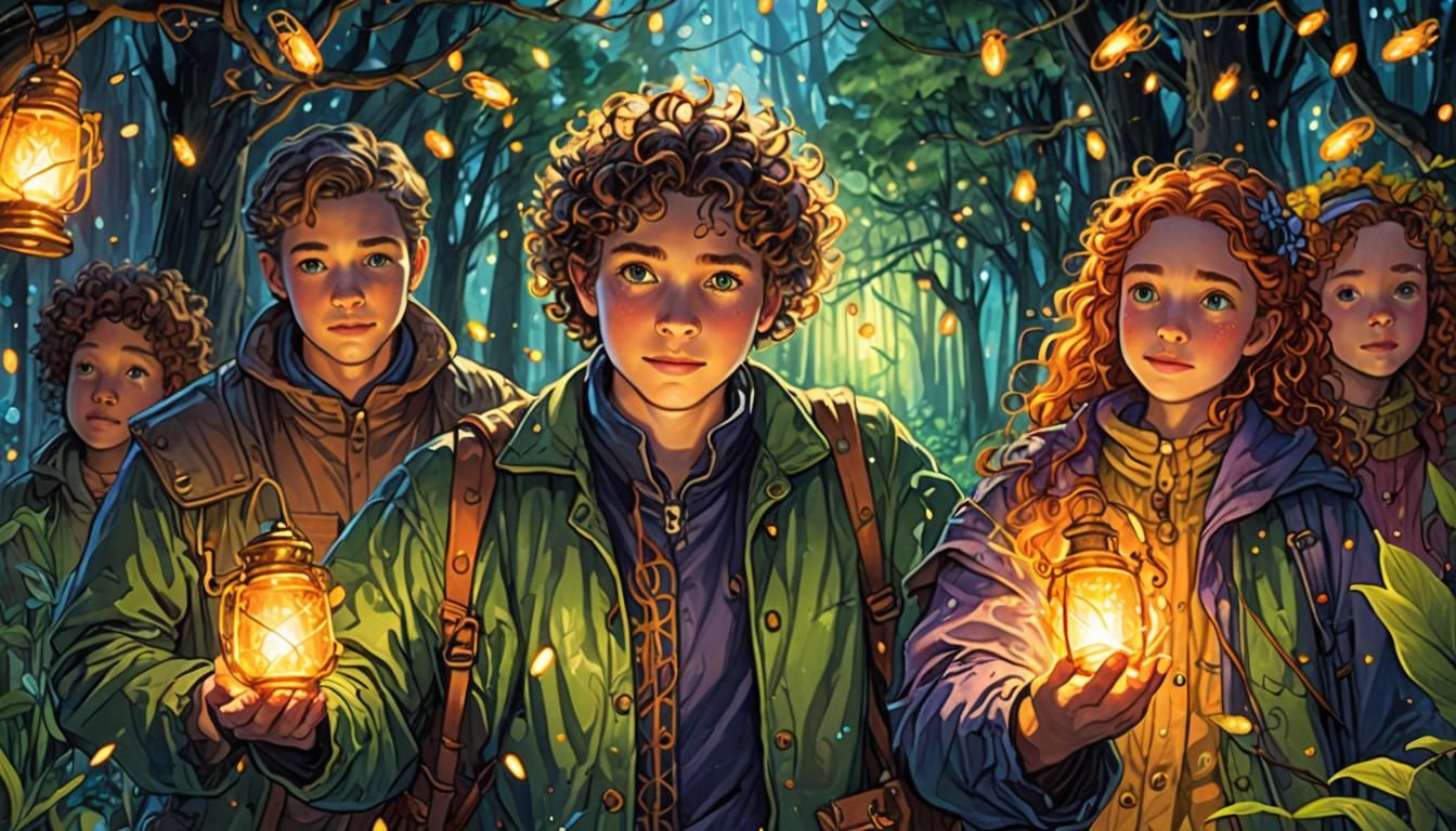 Girl with Lantern in Crayon Drawing Style