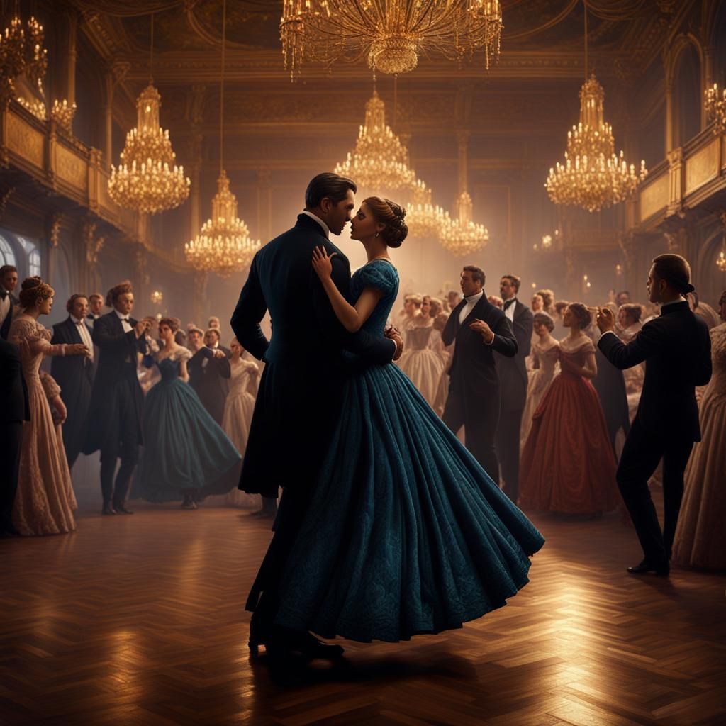 Victorian Ballroom Dance in Oil Paint Style