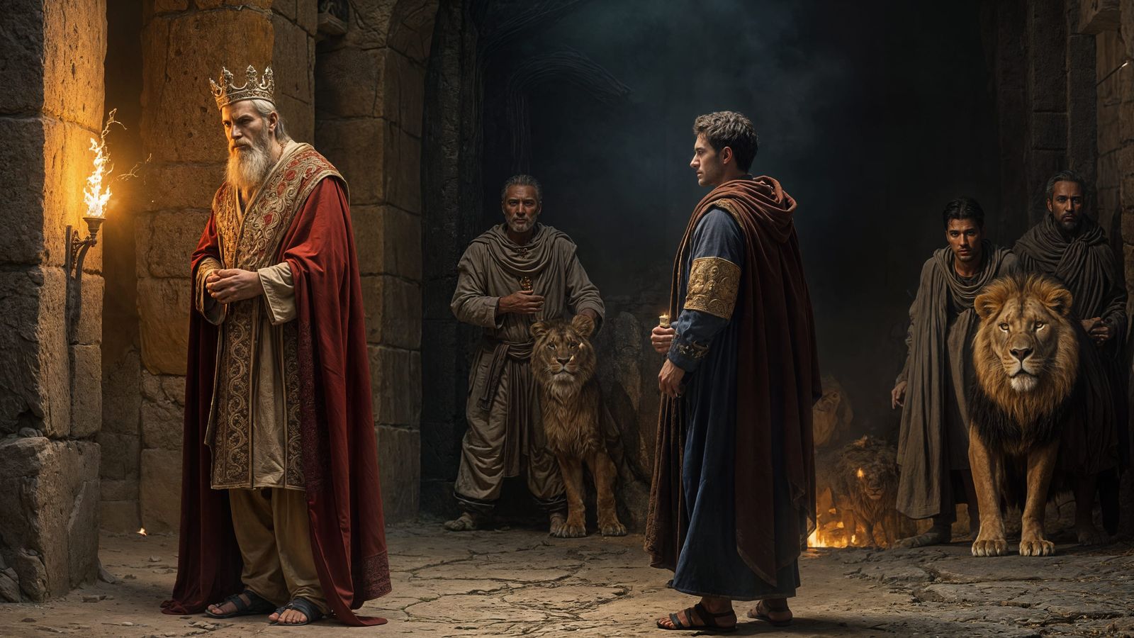 Majestic King Darius in Sorrowful Regret at the Lions' Den