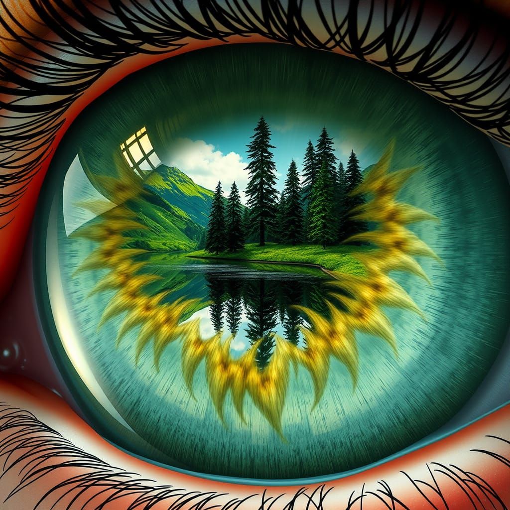 Surreal Eye Reflects Lush Green Landscape