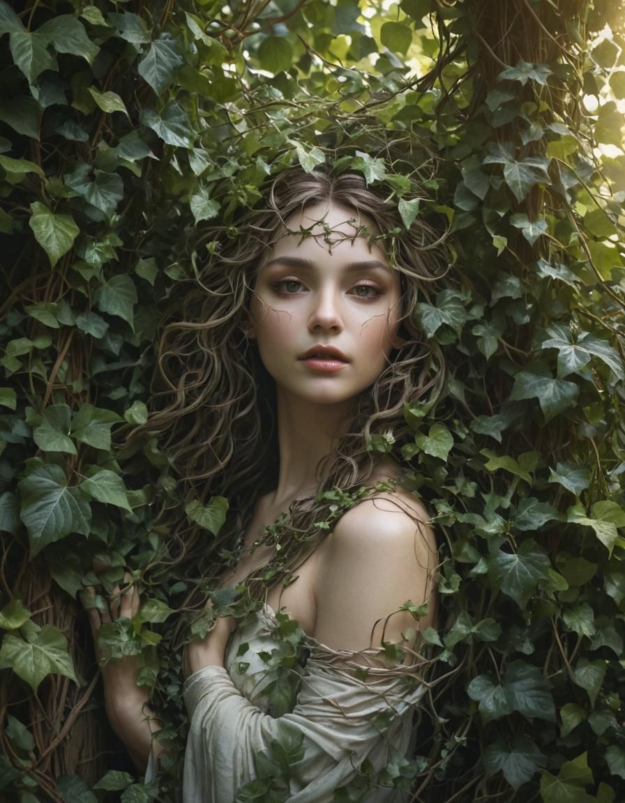 Ethereal Forest Goddess Emerges from Ivy