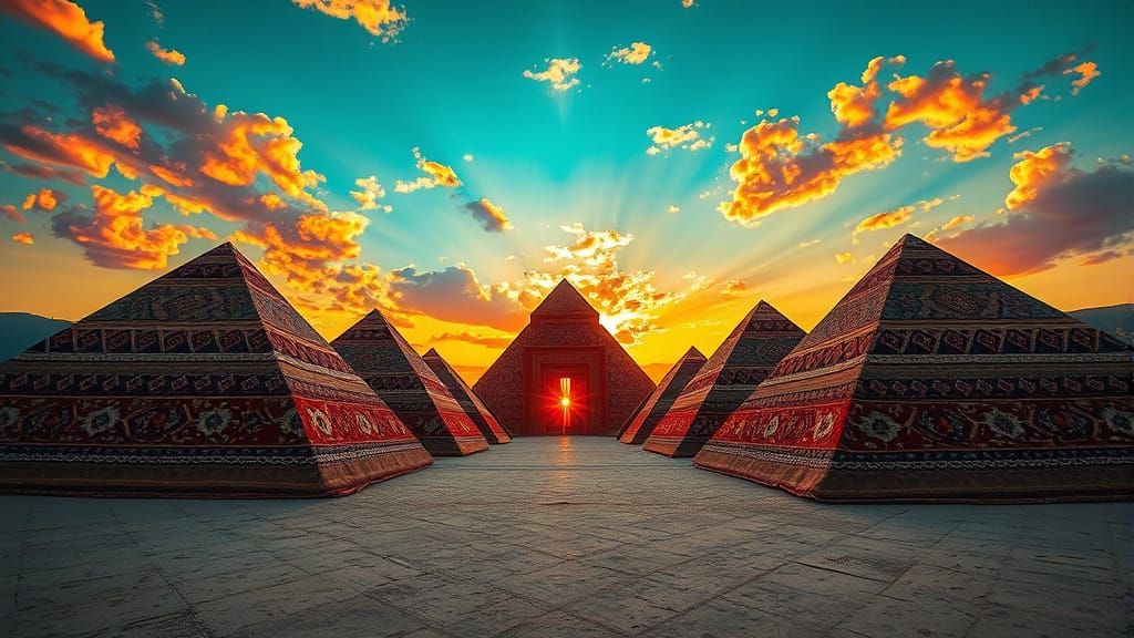 Ancient Turkish Carpet Pyramids at Sunset