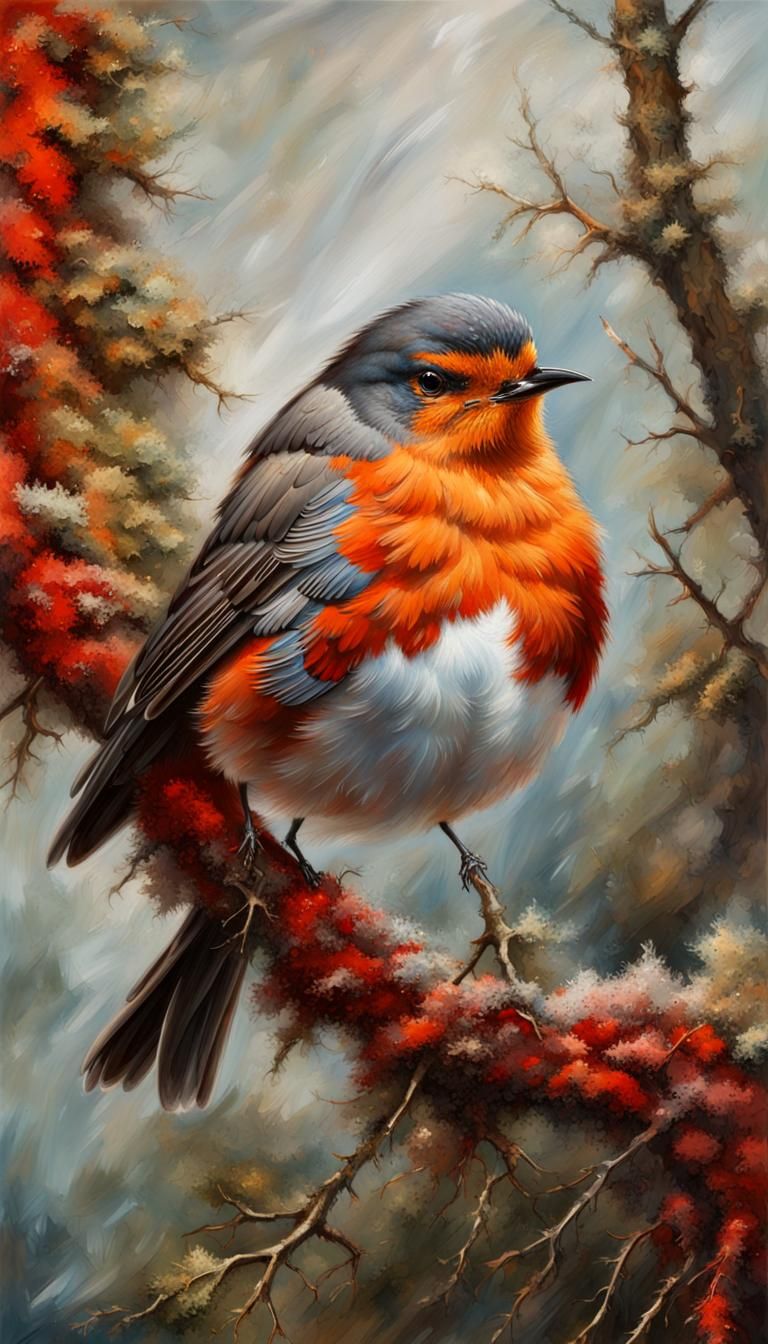 Majestic Robin in Hyperrealistic Impasto Oil Painting